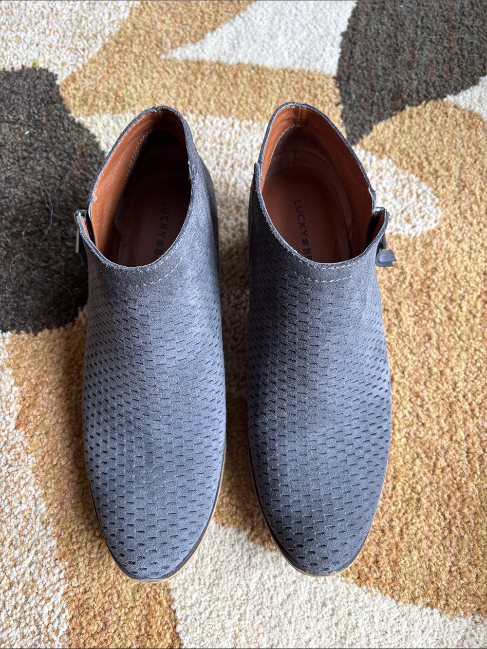 Lucky Brand Gray Woven Suede Slip-On Ankle Booties
